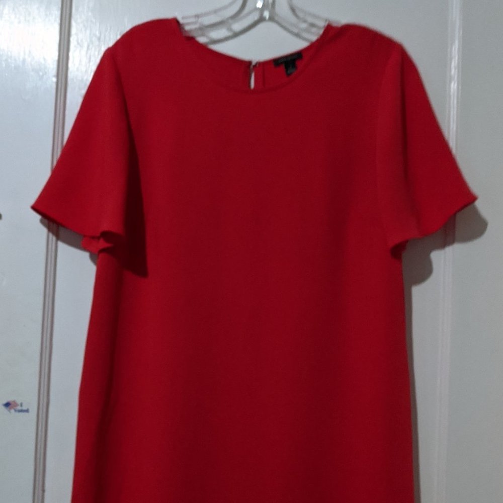 NWOT Ann Taylor Red Shift Dress Ruffle Sleeve Sz 8